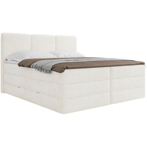 Mid.you Boxspringbett, Weiß, Holz, Textil, Holzwerkstoff, H2 + H3, Höhe ca. 19 cm, 160x200 cm, Bettkasten, gepolstertes Kopfteil, Topper durchgehend,