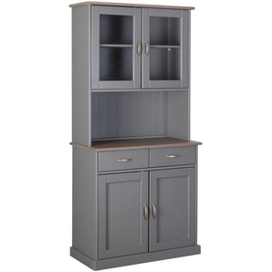 Mid.you Buffet, Braun, Grau, Holz, Glas, Kiefer, teilmassiv,massiv, 2 Fächer, 2 Schubladen, 90x190x45 cm, Küchen, Küchenmöbel, Küchenbuffets