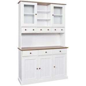 Mid.you Buffet , Braun, Weiß , Kiefer , 4 Fächer , 6 Schubladen , 131x205x45 cm , Küchen, Küchenmöbel, Küchenbuffets