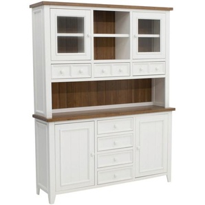 Mid.you Buffet Eden, Weiß, Eiche dunkel, Holz, Kiefer, massiv, 5 Fächer, 8 Schubladen, 159x200x40 cm, FSC Mix, Küchen, Küchenmöbel, Buffetschränke