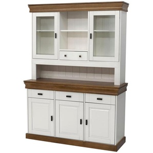 Mid.you Buffet Eden, Weiß, Eiche dunkel, Metall, Kiefer, massiv, 6 Fächer, 5 Schubladen, 143x196.5x45 cm, FSC Mix, Küchen, Küchenmöbel, Buffetschränke