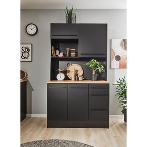 Mid.you Buffet, Schwarz, Eiche, Kunststoff, 2 Fächer, 3 Schubladen, 120x211x60 cm, Beimöbel erhältlich, Küchen, Küchenmöbel, Buffetschränke