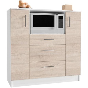 Mid.you Buffet, Weiß, Sonoma Eiche, Metall, 3 Schubladen, 109x110x40 cm, Küchen, Küchenmöbel, Buffetschränke
