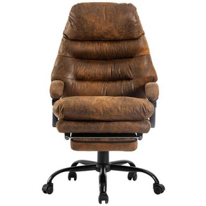 Mid.you Chefsessel Fußstütze, Braun, Schwarz, Metall, Kunststoff, Textil, Drehkreuz, 64x114-122x72 cm, Sitzfläche 360° drehbar, Arbeitszimmer,