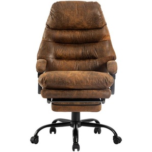 Mid.you Chefsessel Fußstütze, Braun, Schwarz, Metall, Kunststoff, Textil, Drehkreuz, 64x114-122x72 cm, Sitzfläche 360° drehbar, Arbeitszimmer,