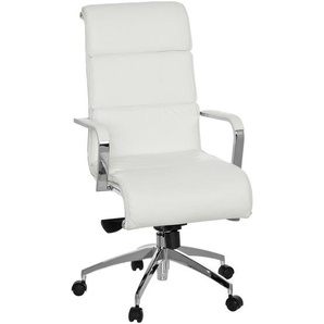 Mid.you Chefsessel , Weiß, Alu , Textil, Leder , Kombination Echtleder/Lederlook , Drehkreuz , 57x126x49 cm , Wippmechanik mit Härtegradeinstellung, Sitzfläche 360° drehbar, ergonomische Rückenlehne , Arbeitszimmer, Bürostühle, Drehstühle