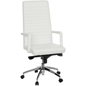 Mid.you Chefsessel , Weiß , Textil, Leder , Kombination Echtleder/Lederlook , Drehkreuz , 60x132x50 cm , Wippmechanik mit Härtegradeinstellung, Sitzfläche 360° drehbar , Arbeitszimmer, Bürostühle, Drehstühle