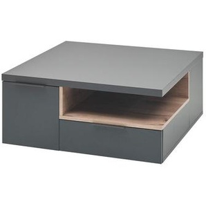 Mid.you Couchtisch, Grau, Holzwerkstoff, Uni, 2 Schubladen, quadratisch, 35x80x80 cm, offenes Fach, Stauraum, Wohnzimmer, Wohnzimmertische, Couchtische, Couchtische mit Stauraum