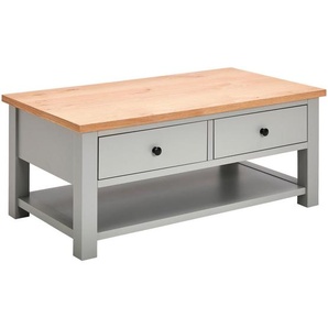 Mid.you Couchtisch, Grau, Natur, Metall, Eiche, Kiefer, furniert, massiv, 2 Schublade(n) Schubladen, rechteckig, eckig, 110x45x60 cm, Wohnzimmer, Wohnzimmertische, Couchtische