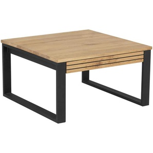 Mid.you Couchtisch, Natur, Schwarz, Holz, Metall, Eiche, massiv, 1 Schubladen, rechteckig, U-Form, 75x42x75 cm, Wohnzimmer, Wohnzimmertische,