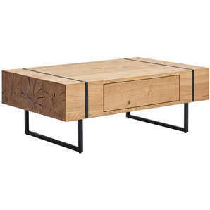 Mid.you Couchtisch, Natur, Schwarz, Holz, Metall, Holzwerkstoff, Eiche, furniert, 1 Schubladen, rechteckig, U-Form, 70x40x110 cm, Wohnzimmer,