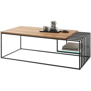Mid.you Couchtisch, Schwarz, Eiche, Holz, Metall, Glas, Eiche, massiv, rechteckig, 40x60x120 cm, Wohnzimmer, Wohnzimmertische, Couchtische