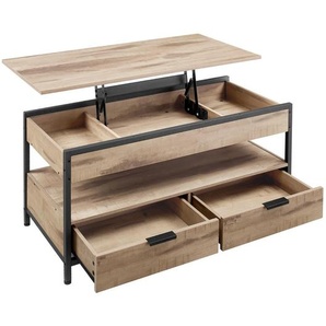 Mid.you Couchtisch, Schwarz, Hellbraun, Metall, 2 Schublade(n) Schubladen, rechteckig, eckig, 100x48-62x50 cm, Wohnzimmer, Wohnzimmertische, Couchtische