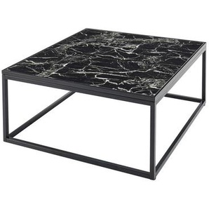 Mid.you Couchtisch , Schwarz , Metall, Glas , Marmoroptik , quadratisch , eckig , 37x80 cm , Wohnzimmer, Wohnzimmertische, Couchtische, Couchtische Marmoroptik