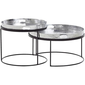 Mid.you Couchtischset, Silber, Metall, 2-teilig, rund, rund, 46x41 cm, abnehmbares Tablett, Wohnzimmer, Wohnzimmertische, Satztische