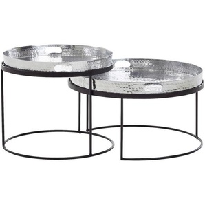 Mid.you Couchtischset, Silber, Metall, 2-teilig, rund, rund, 46x41x46 cm, abnehmbares Tablett, Wohnzimmer, Wohnzimmertische, Satztische