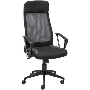 Mid.you Drehstuhl, Grau, Schwarz, Metall, Kunststoff, Textil, Rollen, Drehkreuz, 61x118-128x64 cm, Sitzfläche 360° drehbar, Arbeitszimmer, Bürostühle,