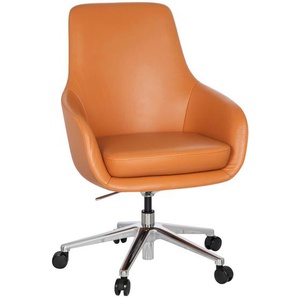 Mid.you Drehstuhl , Orange , Textil, Leder , Kombination Echtleder/Lederlook , Drehkreuz , 65x104x54 cm , Wippmechanik mit Härtegradeinstellung, Sitzfläche 360° drehbar , Arbeitszimmer, Bürostühle, Drehstühle