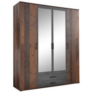 Mid.you Drehtürenschrank, Akazie, Schiefer, Glas, Holzwerkstoff, 7 Fächer, 2 Schubladen, 159x196x53.5 cm, Blauer Engel, BQ - Bündnis für Qualität,