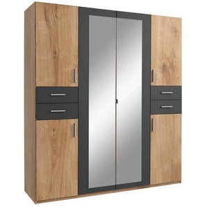 Mid.you Drehtürenschrank Wimex Vegas, Graphit, Eiche, Holzwerkstoff, 5 Fächer, 4 Schubladen, 180x208x58 cm, BQ - Bündnis für Qualität, Made in