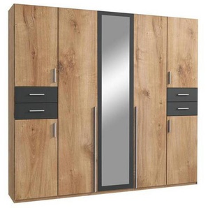 Mid.you Drehtürenschrank Wimex Vegas, Graphit, Eiche, Holzwerkstoff, 6 Fächer, 4 Schubladen, 225x208x58 cm, BQ - Bündnis für Qualität, Made in