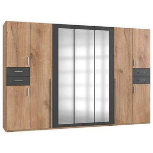 Mid.you Drehtürenschrank Wimex Vegas, Graphit, Eiche, Holzwerkstoff, 7 Fächer, 4 Schubladen, 313x208x58 cm, BQ - Bündnis für Qualität, Made in