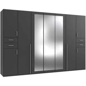 Mid.you Drehtürenschrank, Graphit, Holzwerkstoff, 7 Fächer, 4 Schubladen, 313x208x58 cm, BQ - Bündnis für Qualität, Made in Germany, DIN EN ISO 9001,