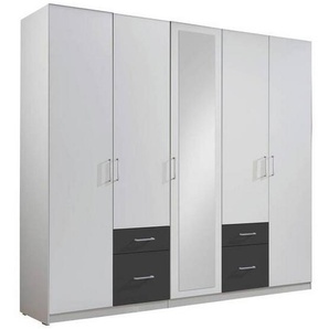 Mid.you Drehtürenschrank Wimex Freiburg, Weiß, Graphit, Kunststoff, 3 Fächer, 4 Schubladen, 225x210x58 cm, in verschiedenen Größen erhältlich,