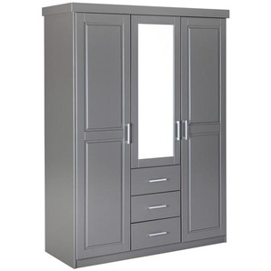 Mid.you Drehtürenschrank Interlink Norwin, Grau, Kunststoff, Kiefer, massiv, 5 Fächer, 3 Schubladen, 140x190x55 cm, Schlafzimmer, Kleiderschränke, 3- türige Kleiderschränke
