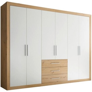 Mid.you Drehtürenschrank, Weiß, Eiche, 4 Fächer, 3 Schubladen, 289x225x59 cm, Blauer Engel, BQ - Bündnis für Qualität, Made in Germany, Schlafzimmer, Kleiderschränke, Drehtürenschränke