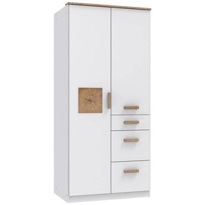 Mid.you Drehtürenschrank , Weiß, Eiche , Holzwerkstoff , 3 Fächer , 3 Schubladen , 91x199x58 cm , BQ - Bündnis für Qualität, Made in Germany, DIN EN ISO 9001 , umfangreiches Zubehör erhältlich, in verschiedenen Größen und Holzdekoren erhältlich , Kinder &
