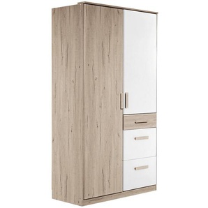 Mid.you Drehtürenschrank Wimex Cariba, Weiß, Eiche, Kunststoff, 3 Fächer, 3 Schubladen, 90x199x58 cm, Beimöbel erhältlich, Kinder- & Jugendzimmer,