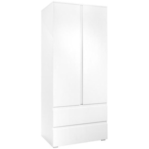 Mid.you Drehtürenschrank, Weiß, Holzwerkstoff, 3 Fächer, 2 Schubladen, 80x191x55 cm, griffloses Öffnen, Kinder- & Jugendzimmer, Jugendmöbel,