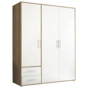 Mid.you Drehtürenschrank, Weiß, Sonoma Eiche, Kunststoff, 3 Fächer, 2 Schubladen, 155x195x60 cm, Schlafzimmer, Kleiderschränke, Drehtürenschränke
