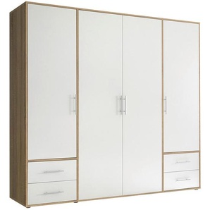 Mid.you Drehtürenschrank, Weiß, Sonoma Eiche, Kunststoff, 5 Fächer, 4 Schubladen, 206x195x60 cm, Schlafzimmer, Kleiderschränke, Drehtürenschränke