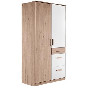 Mid.you Drehtürenschrank Wimex Cariba, Weiß, Eiche, Kunststoff, 3 Fächer, 3 Schubladen, 90x199x58 cm, Beimöbel erhältlich, Kinder- & Jugendzimmer, Jugendmöbel, Jugendkleiderschränke