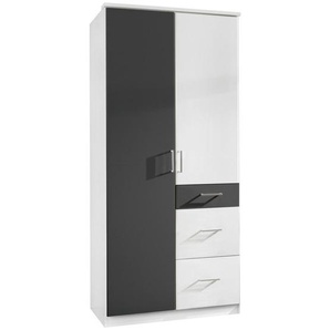 Mid.you Drehtürenschrank Wimex Click, Graphit, Weiß, Holz, Holzwerkstoff, 3 Fächer, 3 Schubladen, 90x199x58 cm, BQ - Bündnis für Qualität, Made in Germany, DIN EN ISO 9001, Schlafzimmer, Kleiderschränke, Drehtürenschränke