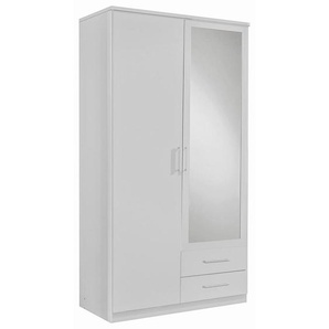 Mid.you Drehtürenschrank Wimex Osaka, Weiß, Glas, Holzwerkstoff, 3 Fächer, 2 Schubladen, 90x199.5x58 cm, BQ - Bündnis für Qualität, Made in Germany, DIN EN ISO 9001, Beimöbel erhältlich, in verschiedenen Größen Schrankfront mit Spiegel, Schlafzimmer,