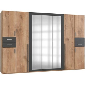 Mid.you Drehtürenschrank Wimex Vegas, Graphit, Eiche, Holzwerkstoff, 7 Fächer, 4 Schubladen, 313x208x58 cm, BQ - Bündnis für Qualität, Made in