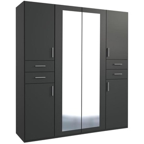 Mid.you Drehtürenschrank Wimex Vegas, Graphit, Holzwerkstoff, 5 Fächer, 4 Schubladen, 180x208x58 cm, BQ - Bündnis für Qualität, Made in Germany, DIN