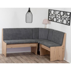Mid.you Eckbank Duisburg Eckbank Titanic, Eiche Artisan, Grau, Textil, Uni, 3-Sitzer, seitenverkehrt montierbar, 165x89x125 cm, Truhe im Sitz,