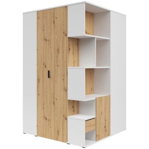 Mid.you Eckkleiderschrank, Weiß, Eiche Artisan, Holzwerkstoff, 4 Fächer, 3 Schubladen, 136x216x135 cm, Beimöbel erhältlich, Kinder- & Jugendzimmer, Jugendmöbel, Jugendkleiderschränke