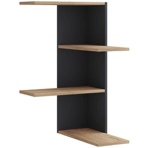 Mid.you Eckregal Balos, Schwarz, Honigeiche, Holzwerkstoff, 2 Fächer, 45x77x45 cm, hängend, Wohnzimmer, Regale, Eckregale