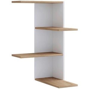 Mid.you Eckregal Balos, Weiß, Honigeiche, Holzwerkstoff, 2 Fächer, 45x77x45 cm, hängend, Wohnzimmer, Regale, Eckregale
