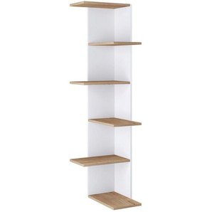 Mid.you Eckregal Balos, Weiß, Honigeiche, Holzwerkstoff, 4 Fächer, 37x140x37 cm, stehend, hängend, Wohnzimmer, Regale, Eckregale