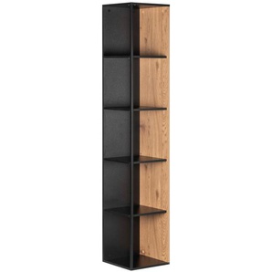 Mid.you Eckregal, Natur, Schwarz, Holzwerkstoff, 6 Fächer, 34x185x34 cm, Arbeitszimmer, Büroregale, Bücherregale