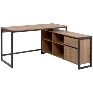 Mid.you Eckschreibtisch, Anthrazit, Eiche Artisan, Holzwerkstoff, 1 Schubladen, rechteckig, eckig, U-Form, 139x75x139 cm, Kabeldurchlass,