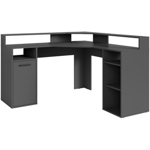 Mid.you Eckschreibtisch, Anthrazit, Kunststoff, Freiform, Säule, 139x90.8x139 cm, FSC Mix, Kabeldurchlass, Stauraum, Regal, Arbeitszimmer,