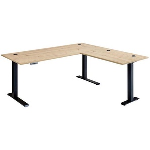 Mid.you Eckschreibtisch, Schwarz, Eiche Artisan, Metall, Holzwerkstoff, rechteckig, eckig, 177x72x185 cm, höhenverstellbar, Memoryschalter, Arbeitszimmer, Schreibtische, Eckschreibtische