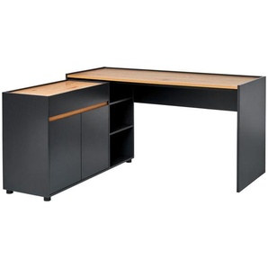 Mid.you Eckschreibtisch, Schwarz, Eiche, Holzwerkstoff, 1 Schublade(n) Schubladen, rechteckig, Wange, 150x76.5x136.5 cm, Bsci, Arbeitszimmer, Schreibtische, Eckschreibtische